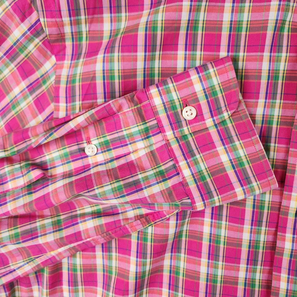 Polo Ralph Lauren Button Down Mens M Pink Plaid‎ Long Sleeve Preppy Classic